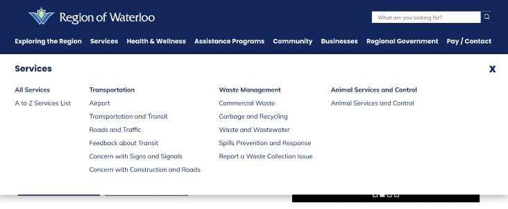 Redesigned global navigation with bolded subcategories under each category