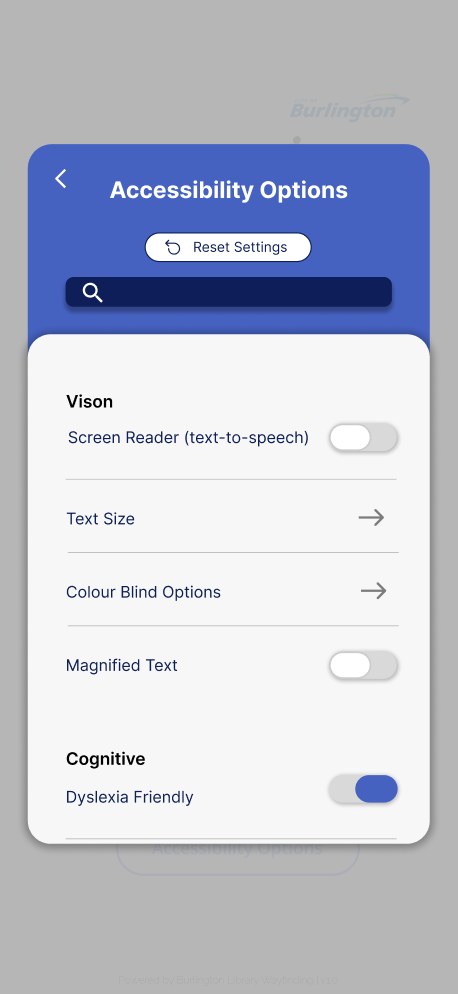 Accessibility options screen